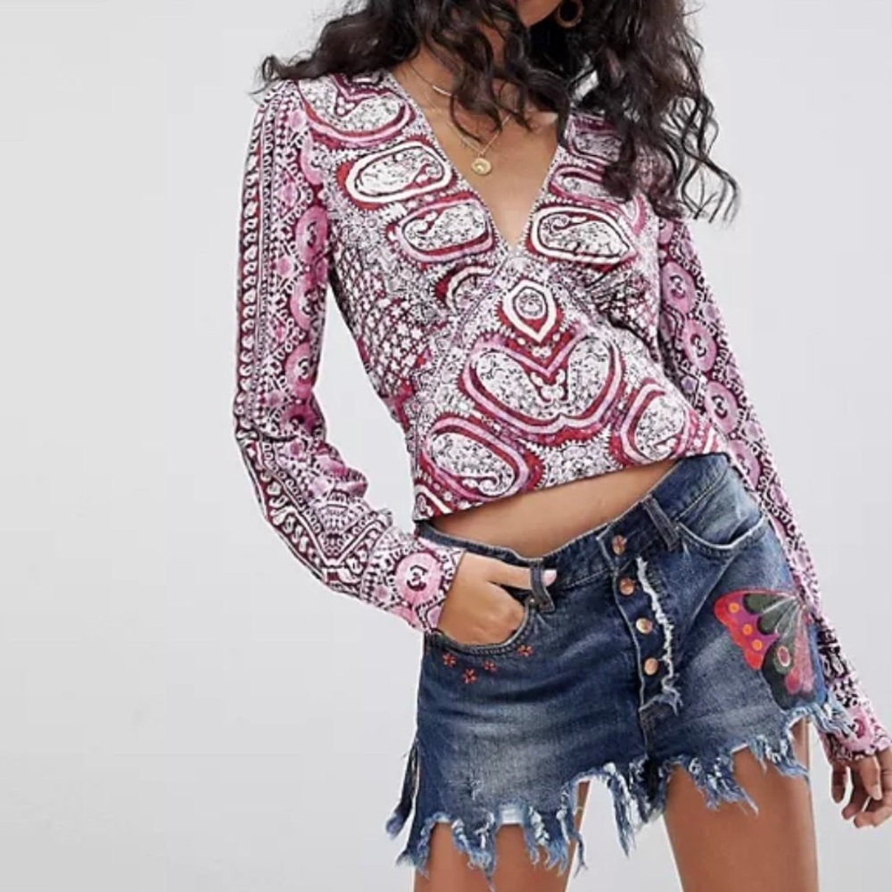 Free People Wild and Free Printed Blouse S